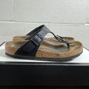 Birkenstock Gizeh Black Leather Thong Sandals Cork Slip On Women's 37 EU/6 US